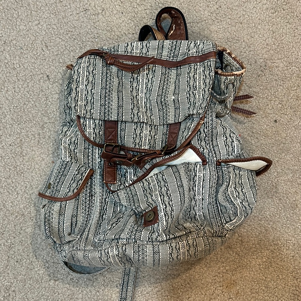 Distressed, patterned backpack from urban outfitters